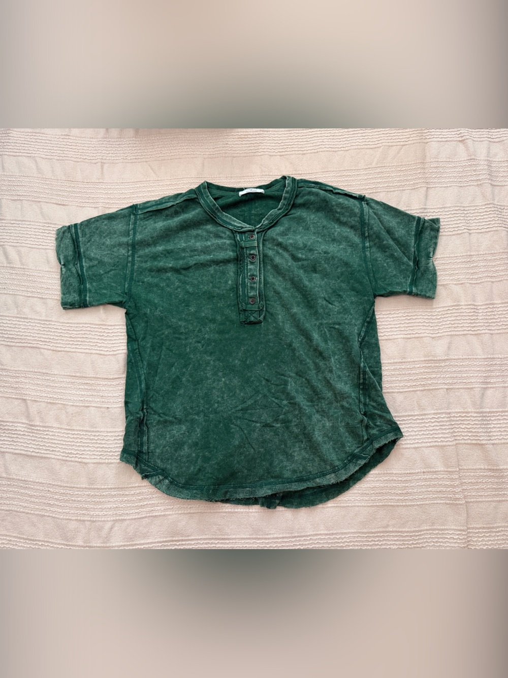 Zenana Outfitters Short Sleeve Henley Top - Forest Green